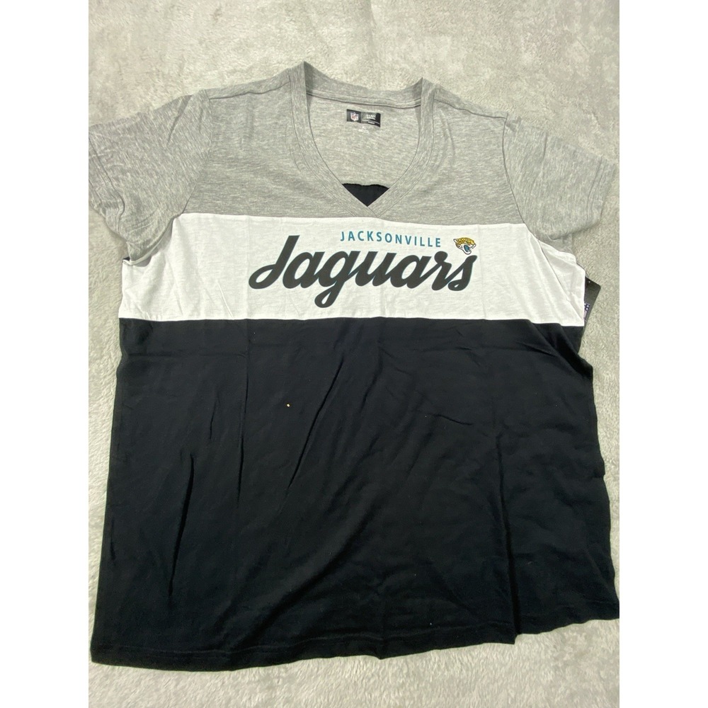 NEW NFL Team Apparel Women Shirt XL Spellout Jacksonville Jaguars Striped Season